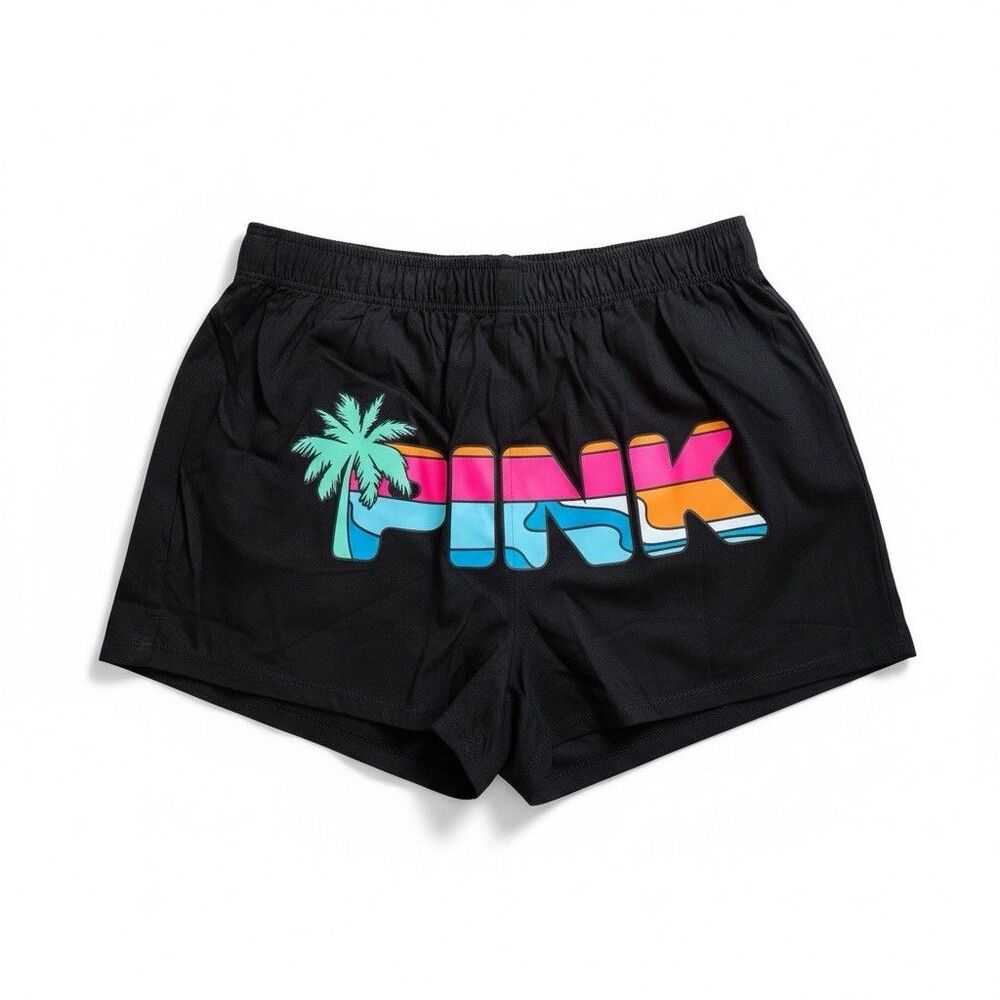 Victoria’s Secret PINK XS Lounge Sleep Shorts Black Palm Tree Logo NWT